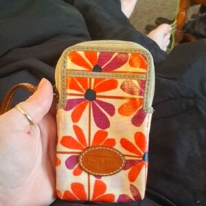Fossil Floral Cell Phone Wristlet - Orange and Purple
